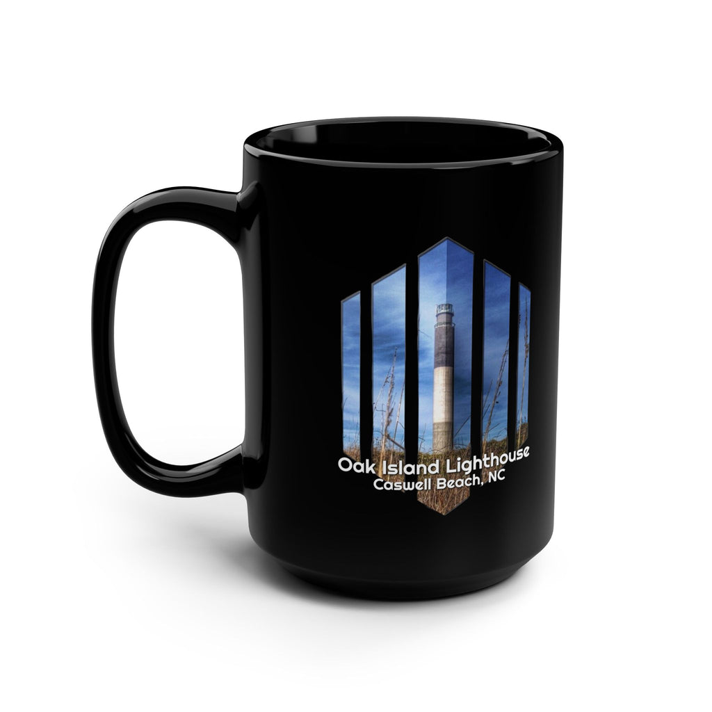 Oak Island Lighthouse Black 15oz Mug — Oak Island Lighthouse, Caswell Beach NC Coffee Mug