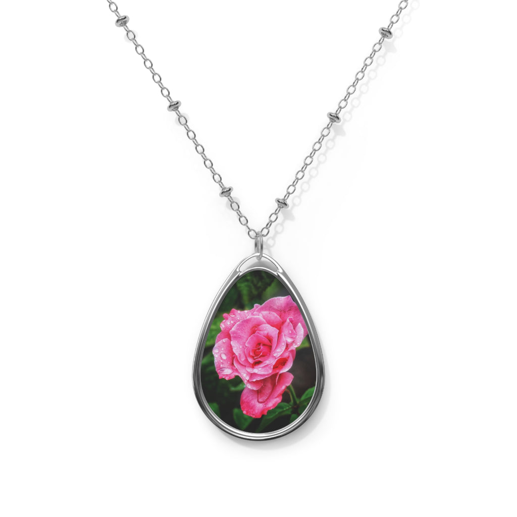 Pink Rose Oval Necklace