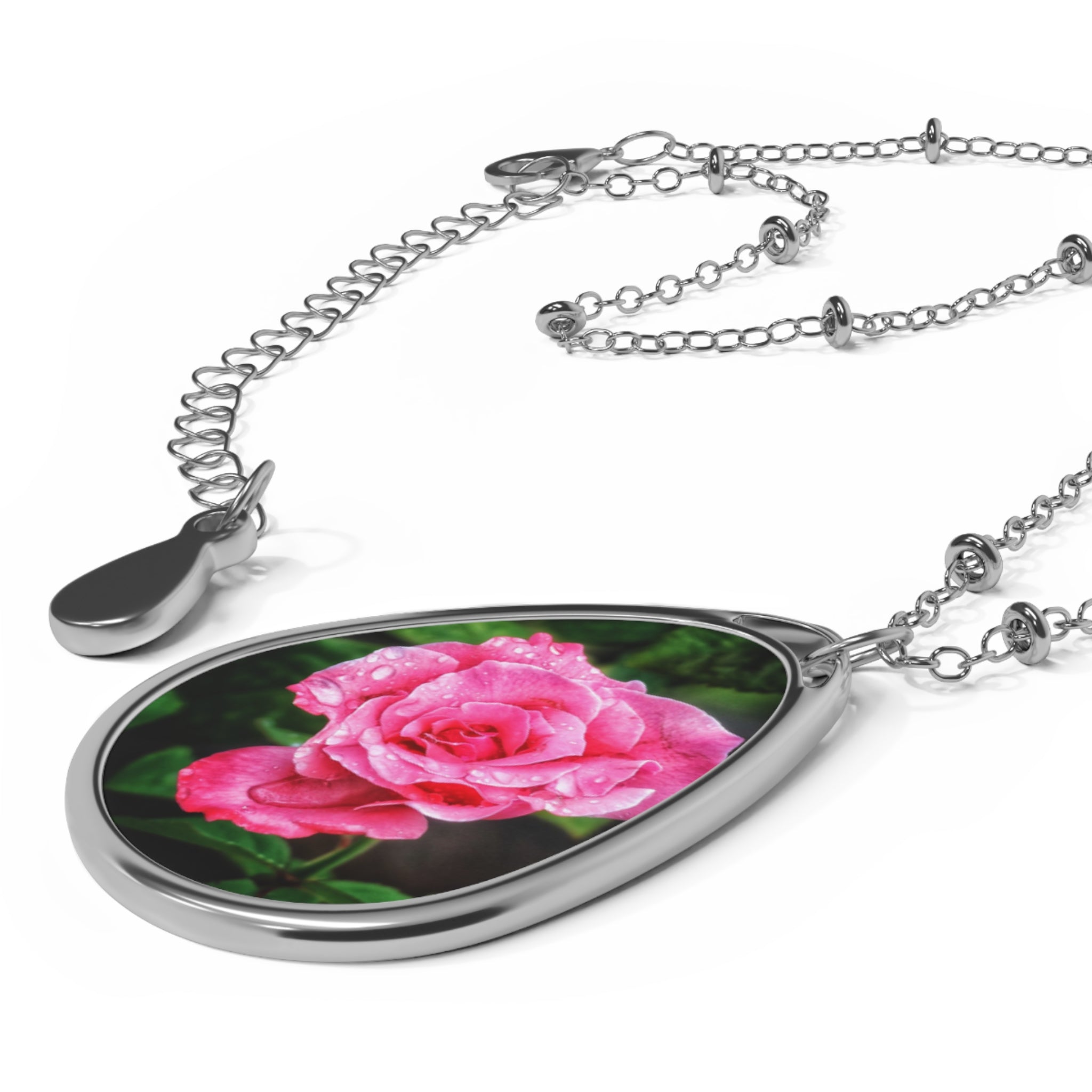 Pink Rose Oval Necklace
