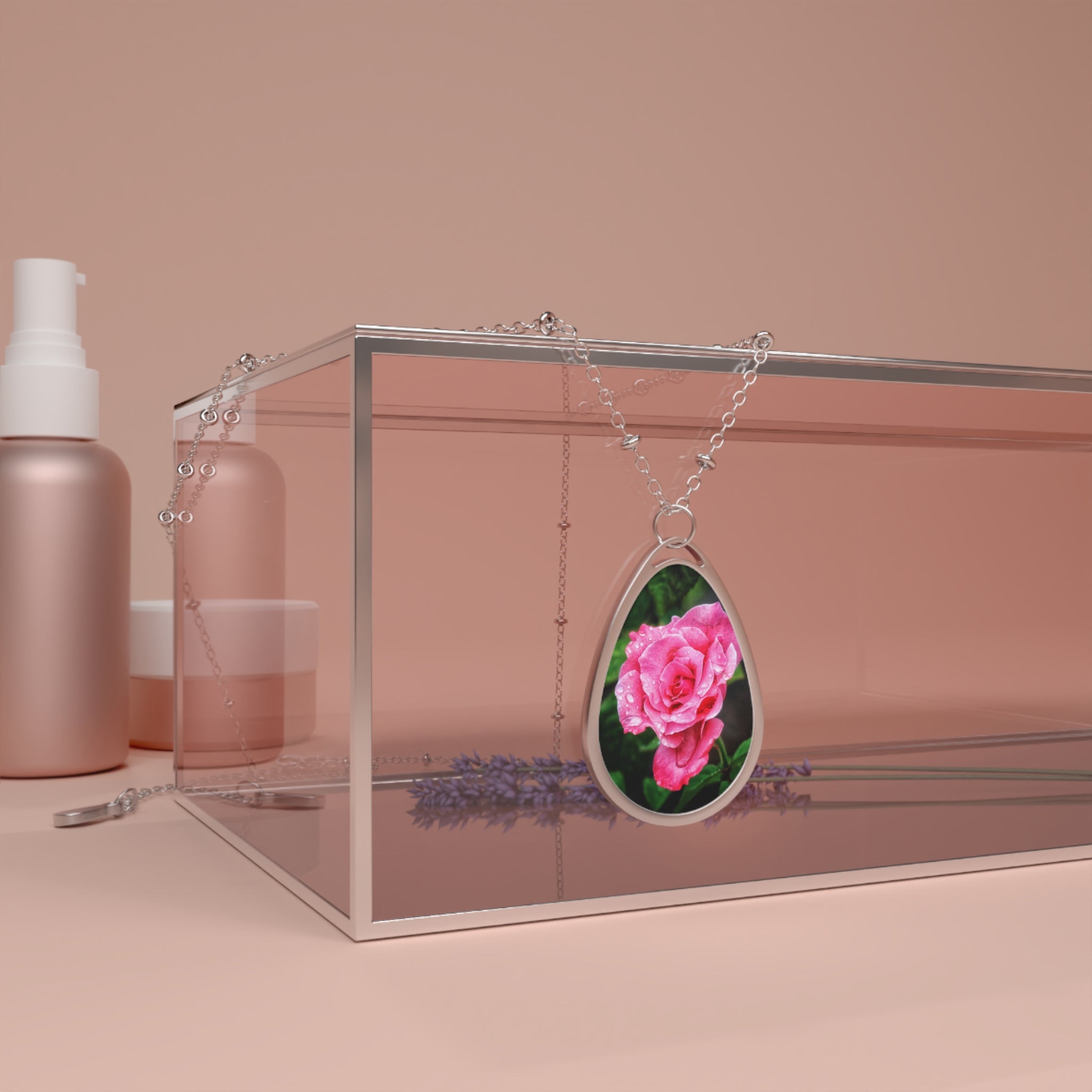 Pink Rose Oval Necklace