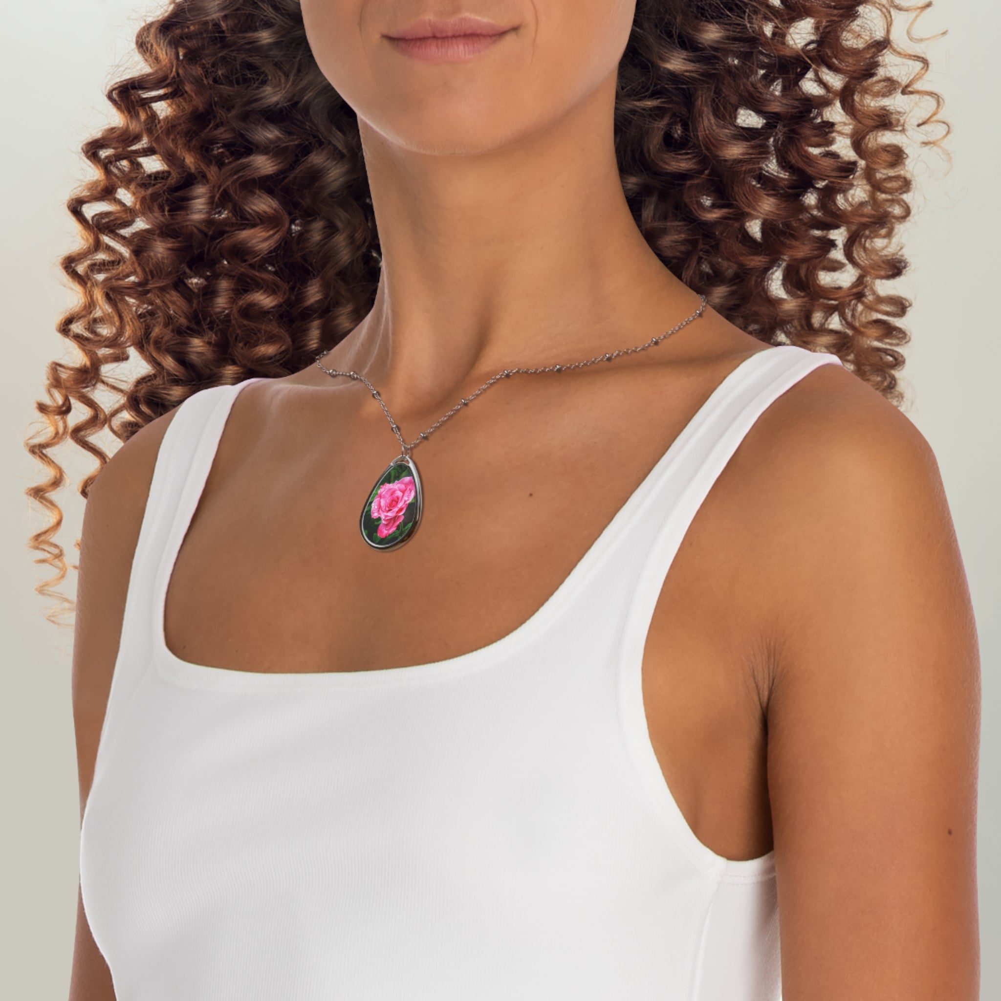 Pink Rose Oval Necklace