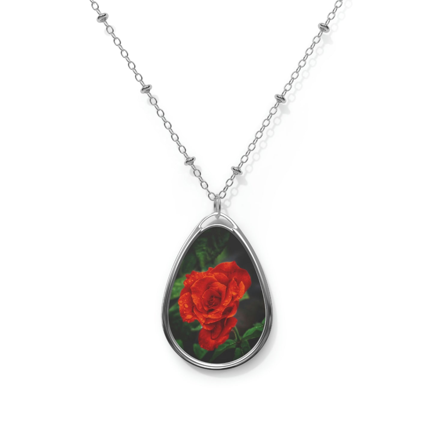 Red Rose Oval Necklace