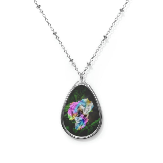 Rainbow Rose Oval Necklace