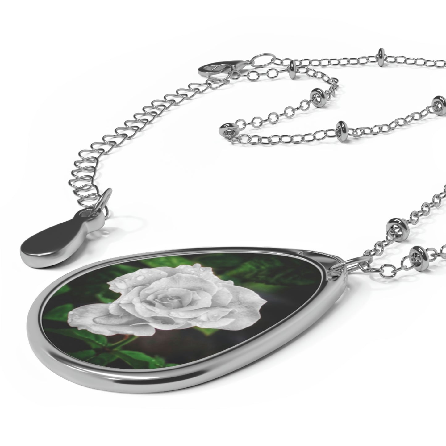 White Rose Oval Necklace