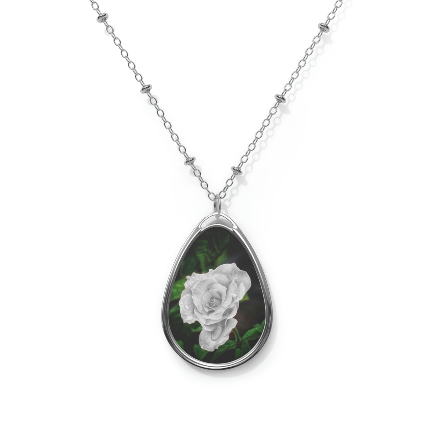 White Rose Oval Necklace